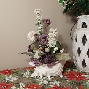 Floral Arrangement in Ceramic Seashell